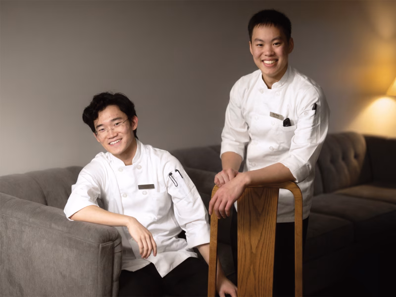 Edward Gao and William Chai in chef jackets